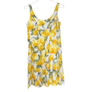 Lemon Print Eyelet Cotton Sundress Sleeveless Yellow Citrus Fit Flare Mini